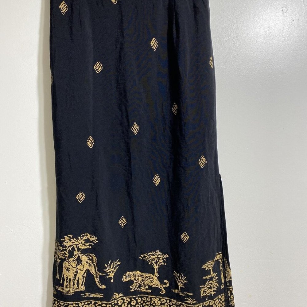 ALFRED DUNNER‎ Black African Safari Animals Print Maxi Skirt Women's Size 10